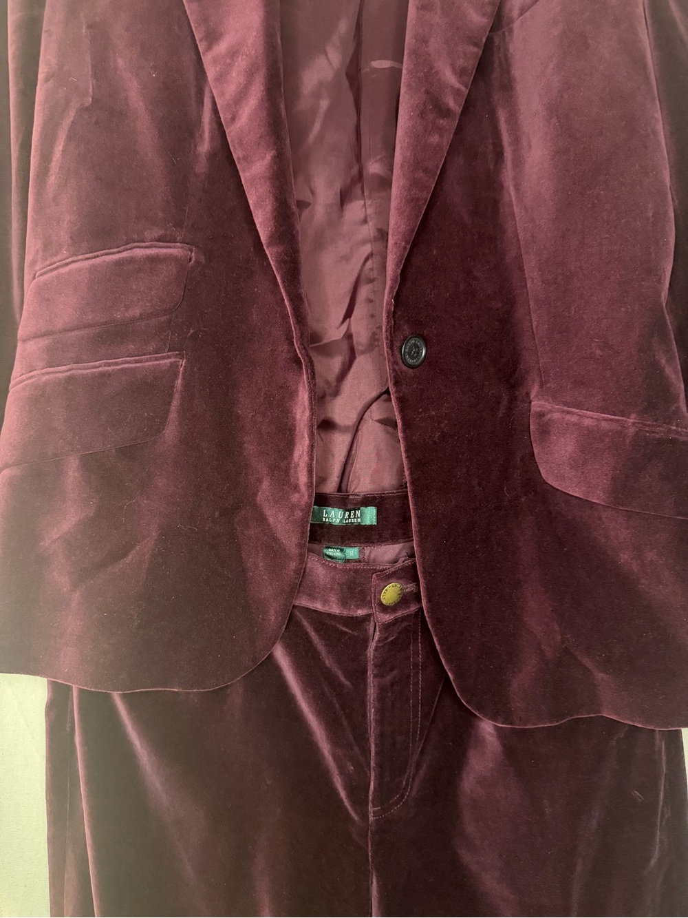 Vintage Ralph Lauren Women’s Velvet Suit Set - Deep Wine - Picture 2 of 8